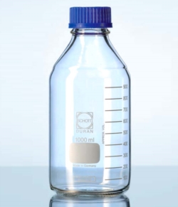 Bottiglia graduata in vetro duran con tappo a vite volume 500 ml conf 10 pz