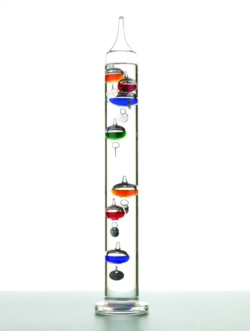 Termometro galileiano in vetro con ampolle colorate